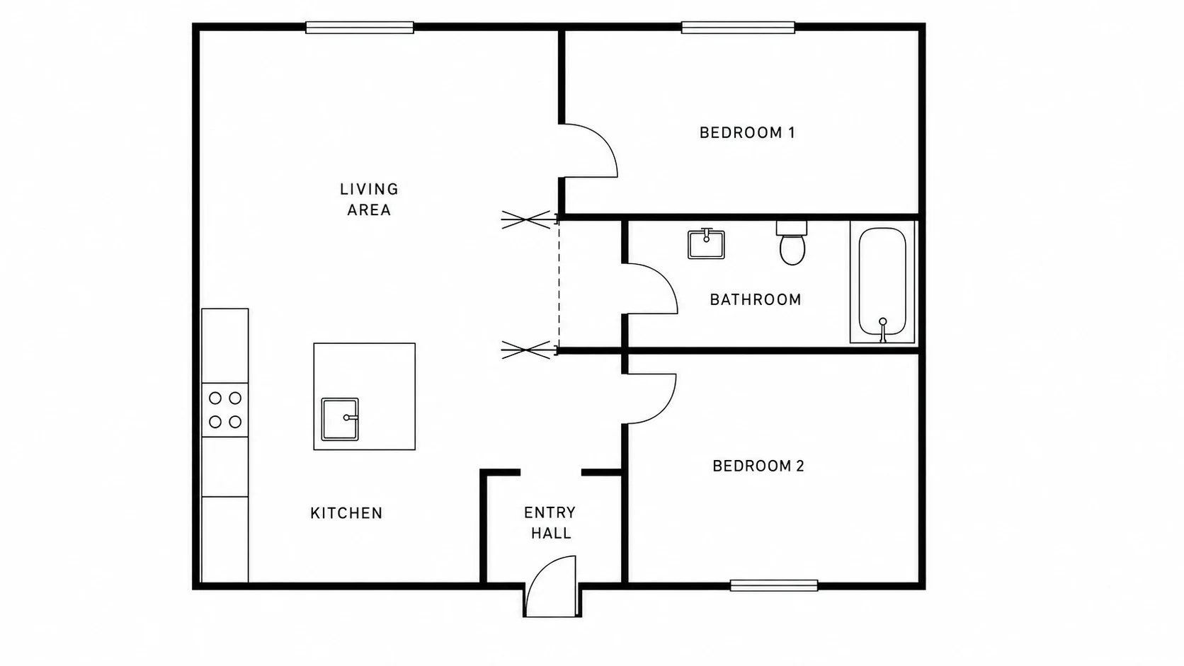 The same apartment as a black and white technical floor plan