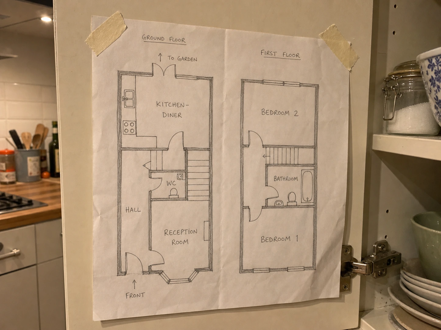 A creased 1990s printed floor plan redrawn cleanly